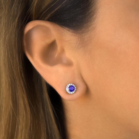 New! Anna Zuckerman Simulated Sapphire & Diamond Stud Earrings - Picture 3 of 6